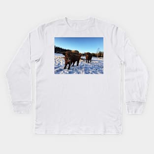 Scottish Highland Cattle Bulls 2263 Kids Long Sleeve T-Shirt